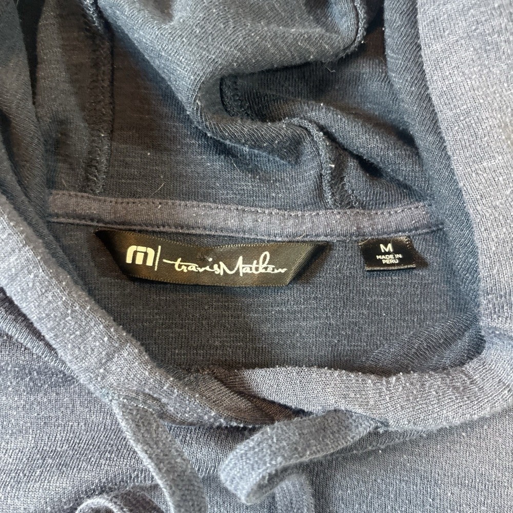 TravisMathew Pullover Hoodie Blue Solid Logo Drawstring Men's M Regular - Picture 3 of 6